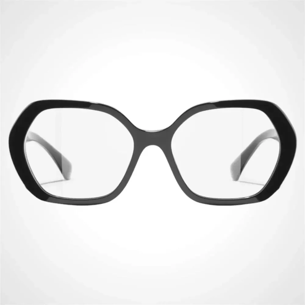 New CHANEL Eyeglasses Black Gold Chain CC Square Acetate Womens - Picture 2 of 5